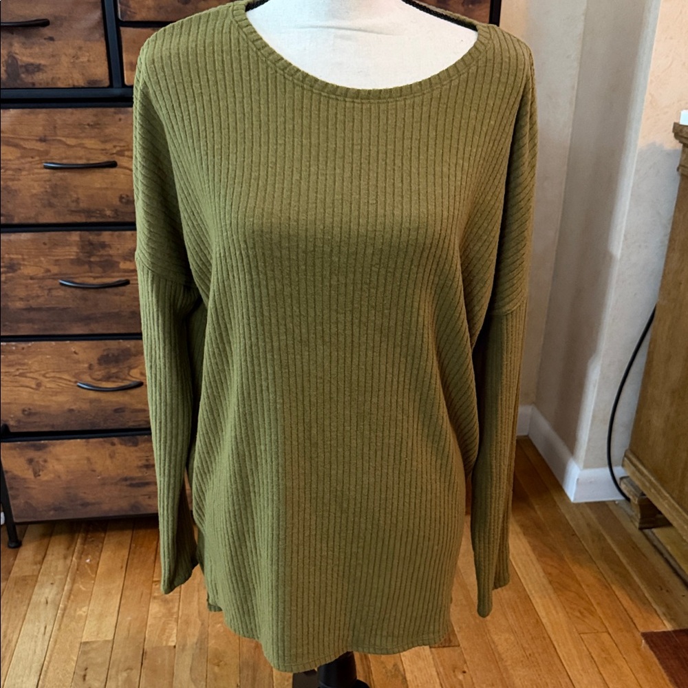 Olive Green Ribbed Knit Sweater